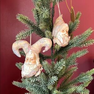 Cream and Pink Ornaments porcelain faces fabric hats and collars.